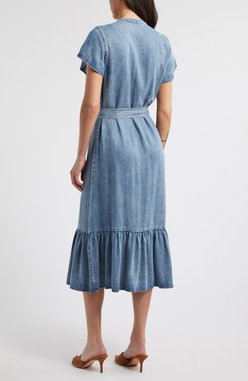 Rails Kahlo Belted Flounce-hem Midi Dress In Mid Blue