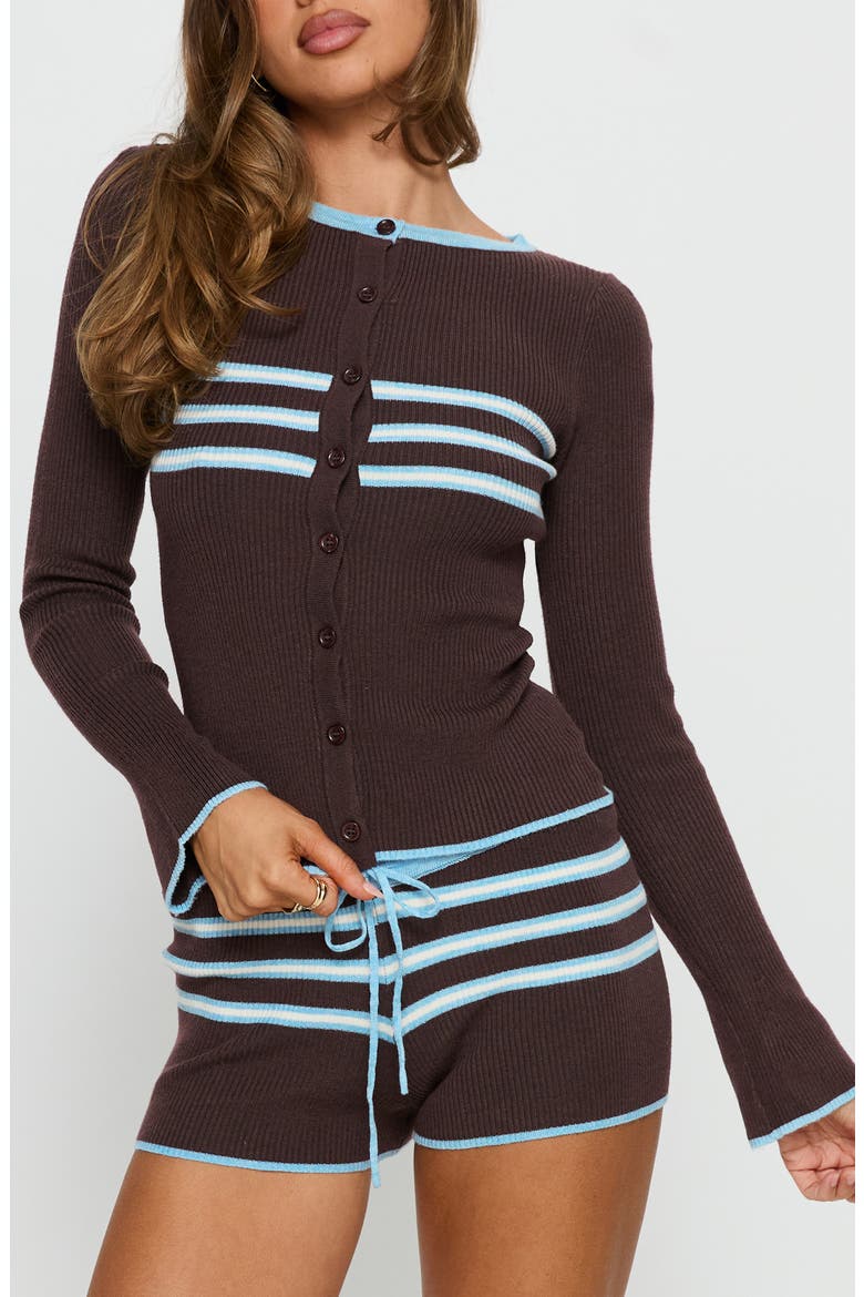 Beverlea Stripe Rib Cardigan, Main, color, BROWN / BLUE STRIPE