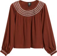 Bobeau Embroidered Peasant Top