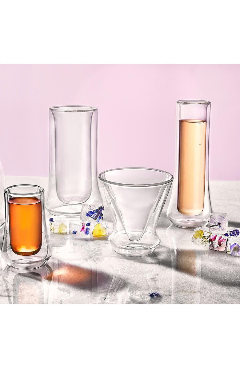 JoyJolt Set of 4 Cosmos Double Wall Bubbles Flute Glass, Alternate, color, Clear