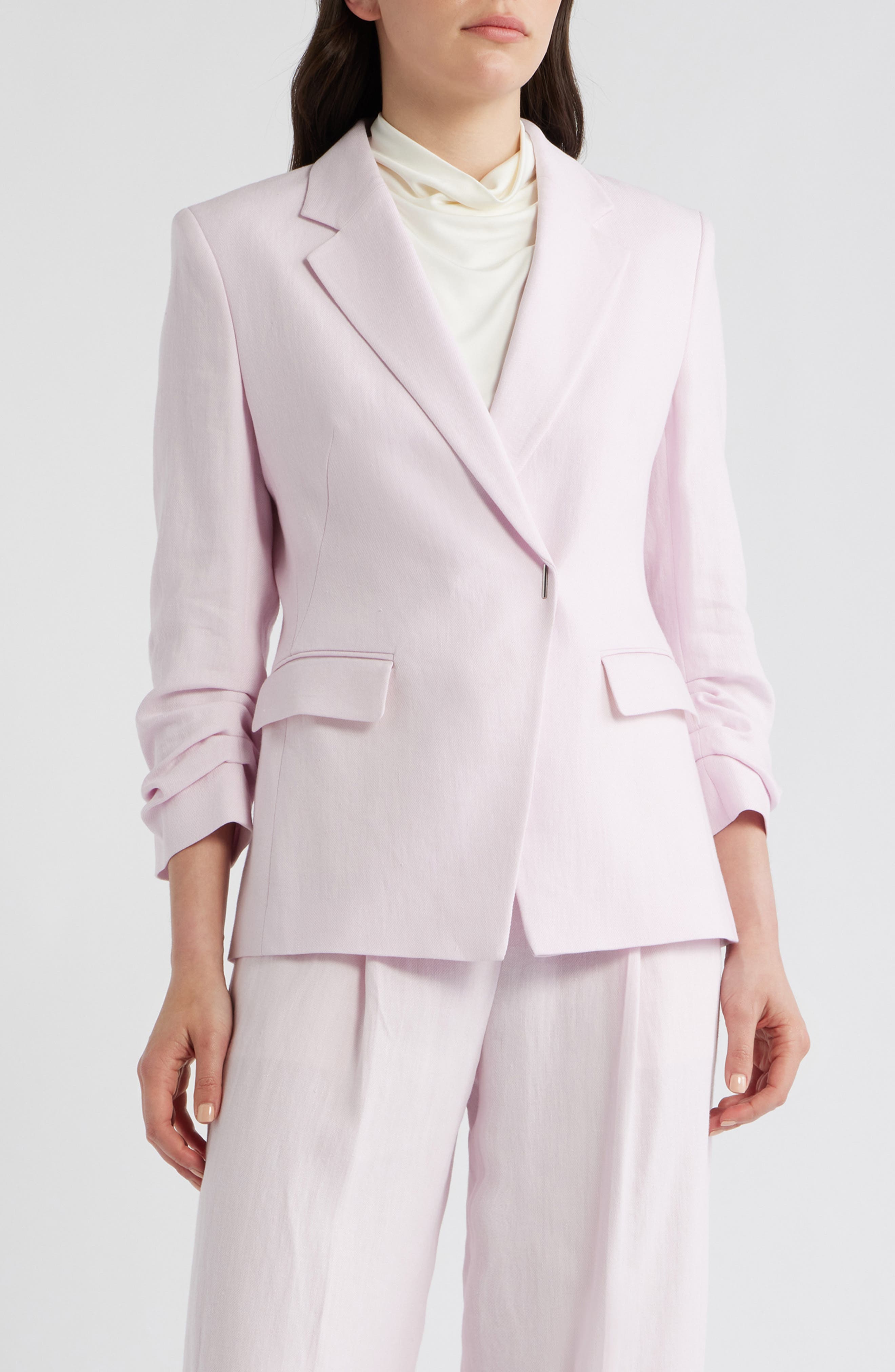 Jia Slim Fit Linen Blend Double Breasted Blazer