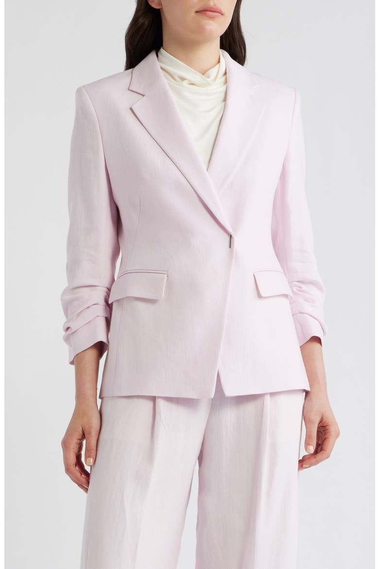 Jia Slim Fit Linen Blend Double Breasted Blazer, Main, color, OCEAN ROSE
