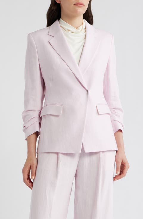 Jia Slim Fit Linen Blend Double Breasted Blazer