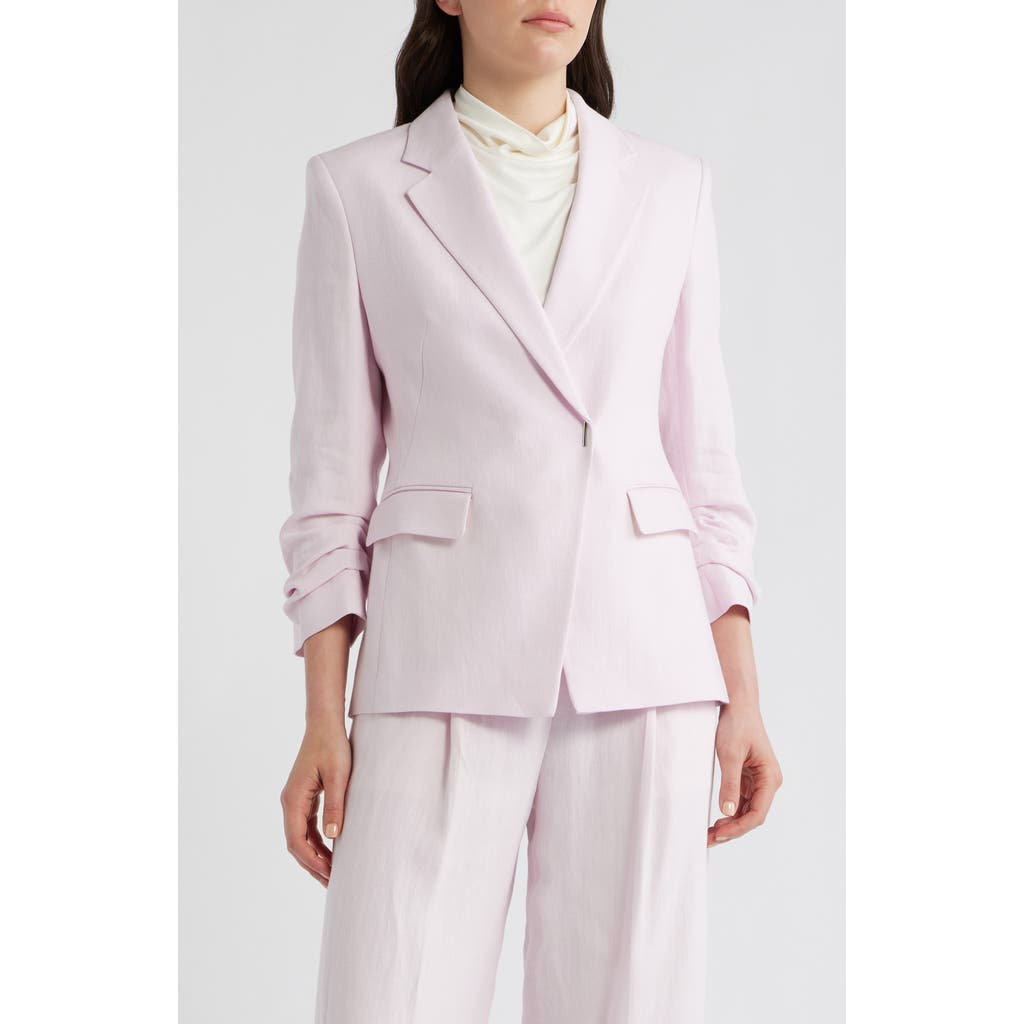 BOSS Jia Slim Fit Linen Blend Double Breasted Blazer in Ocean Rose at Nordstrom, Size 4