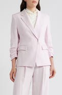 BOSS Jia Slim Fit Linen Blend Double Breasted Blazer