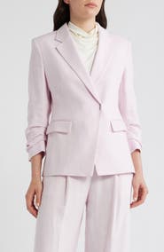 BOSS Jia Slim Fit Linen Blend Double Breasted Blazer
