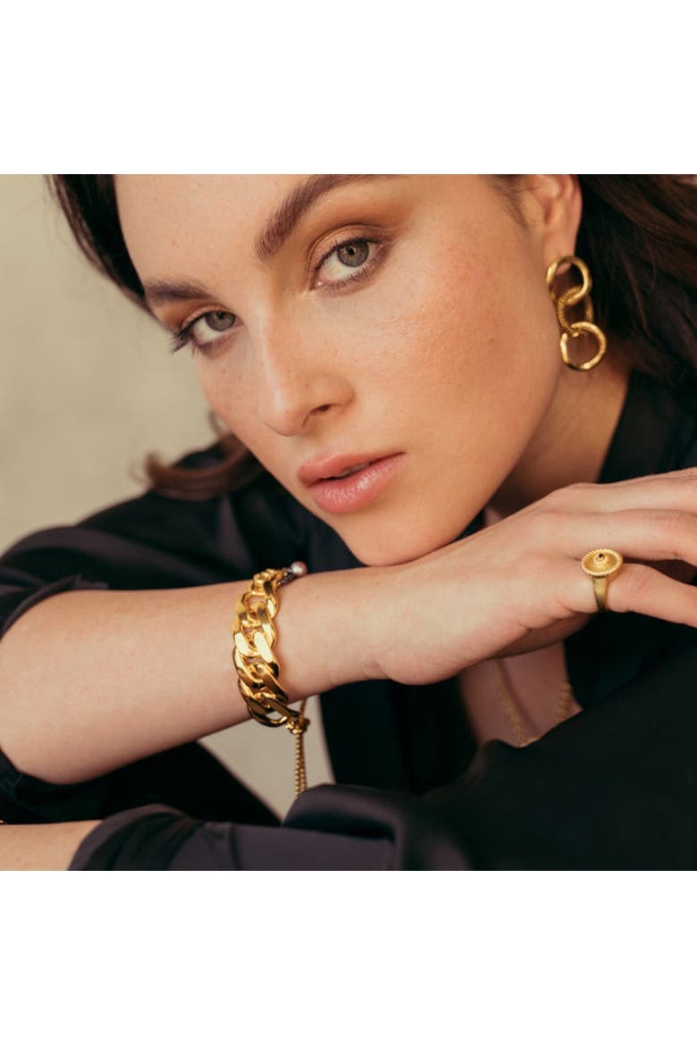 Three Charms Cuff, Alternate, color, Yellow Gold