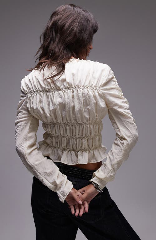 TOPSHOP TOPSHOP SHIRRED LONG SLEEVE TOP