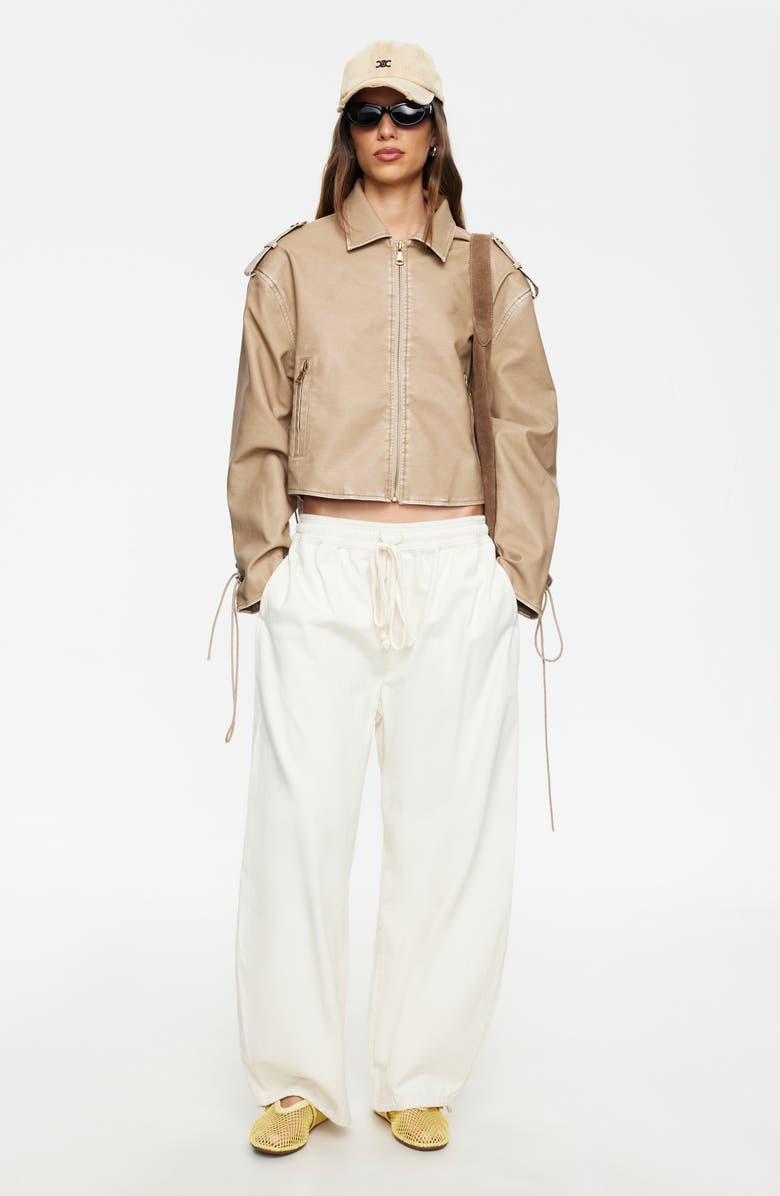 LIONESS Out of Office Cotton Drawstring Pants, Alternate, color, Sand