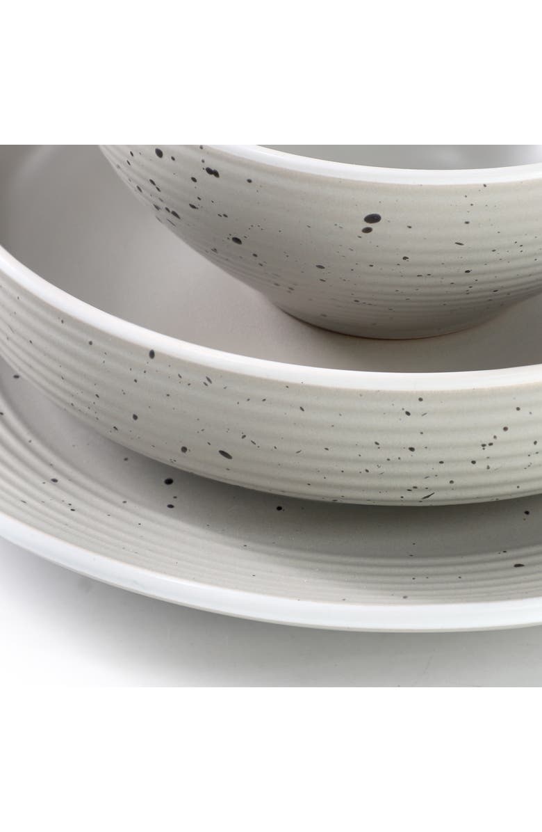 Elama Emilia 16 Piece Double Bowl Stoneware Dinnerware Set, Alternate, color, Light Gray