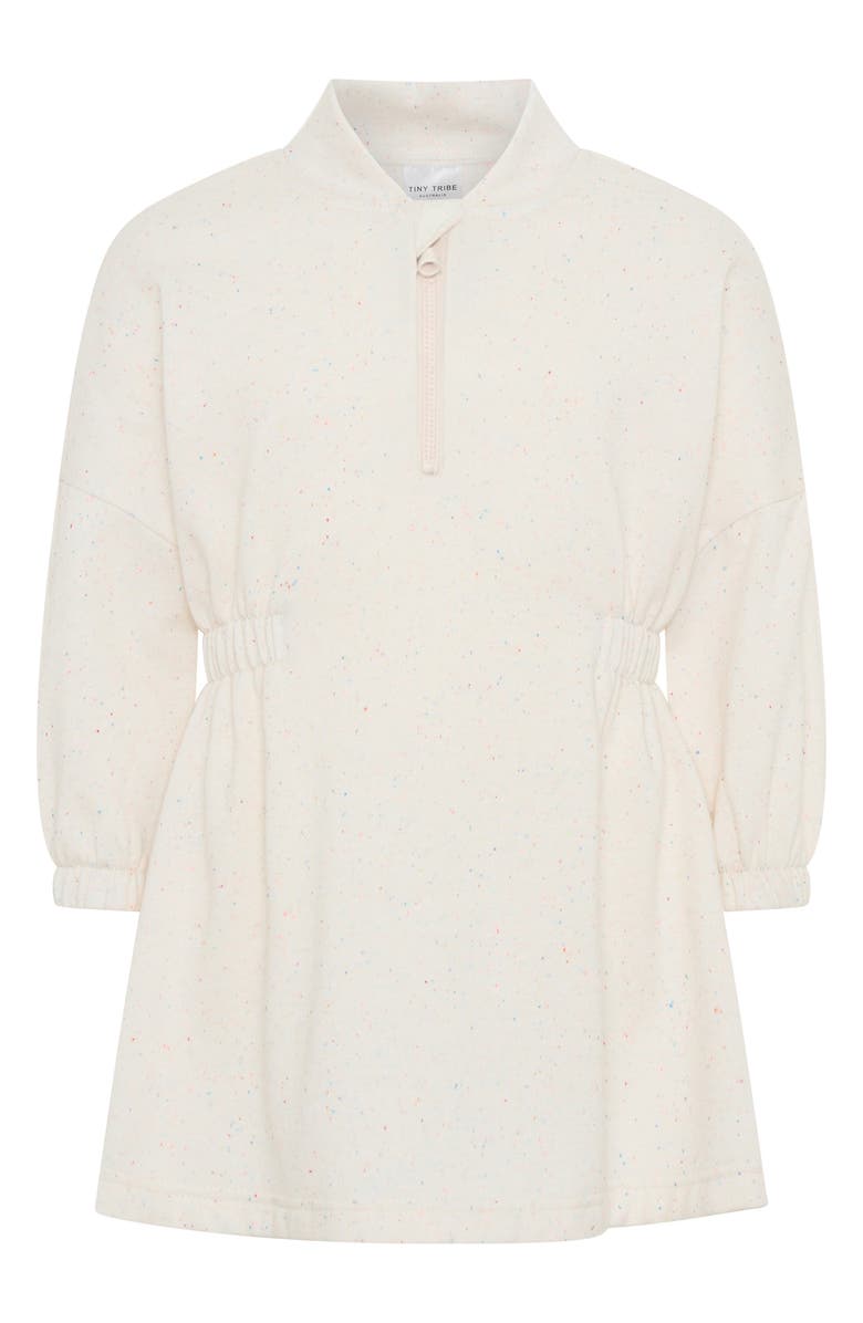 TINY TRIBE Kids' Half Zip Long Sleeve Sweatshirt Dress, Main, color, Ecru