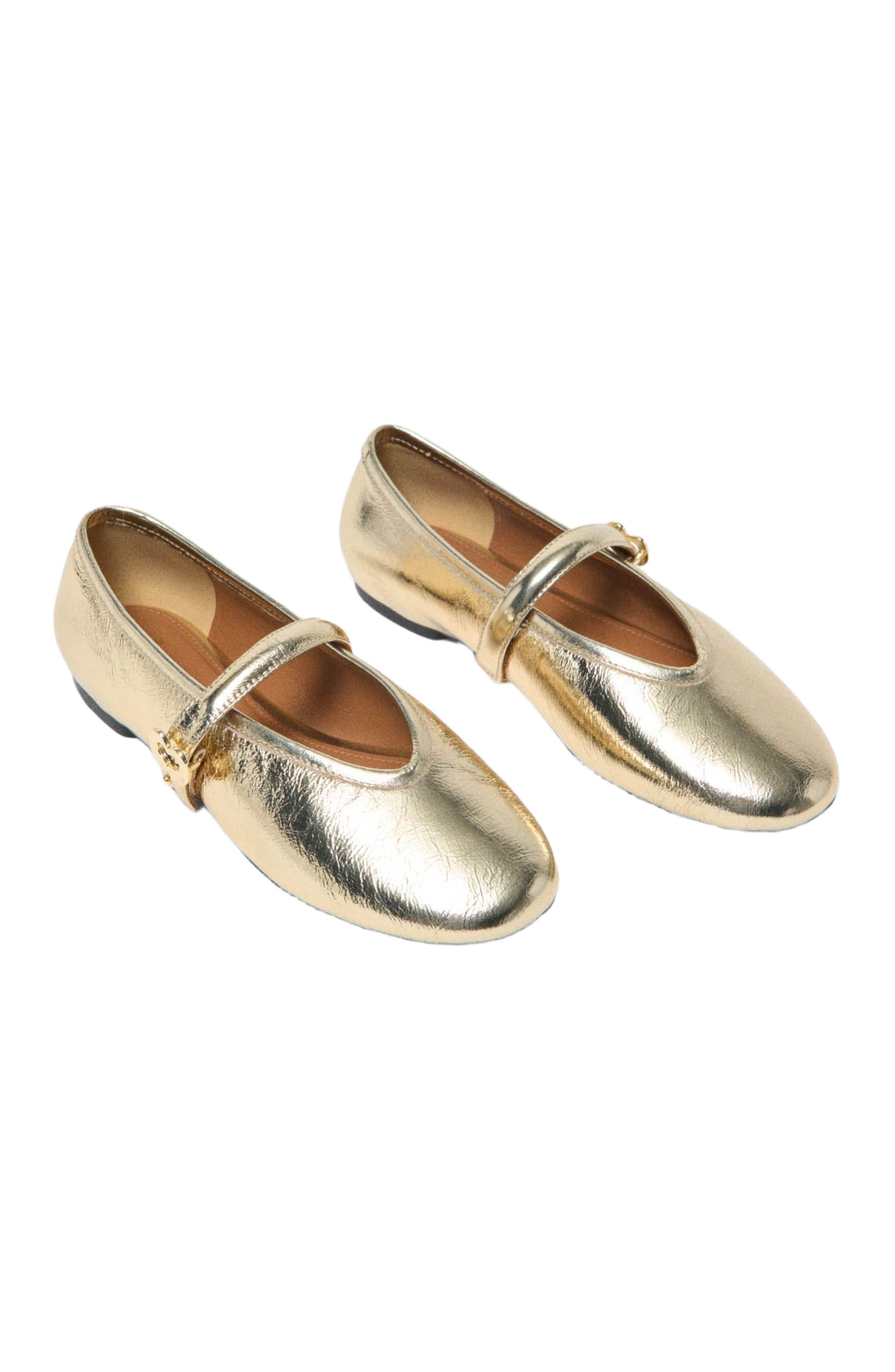 maje Metallic leather ballet flats, Alternate, color, Light Gold