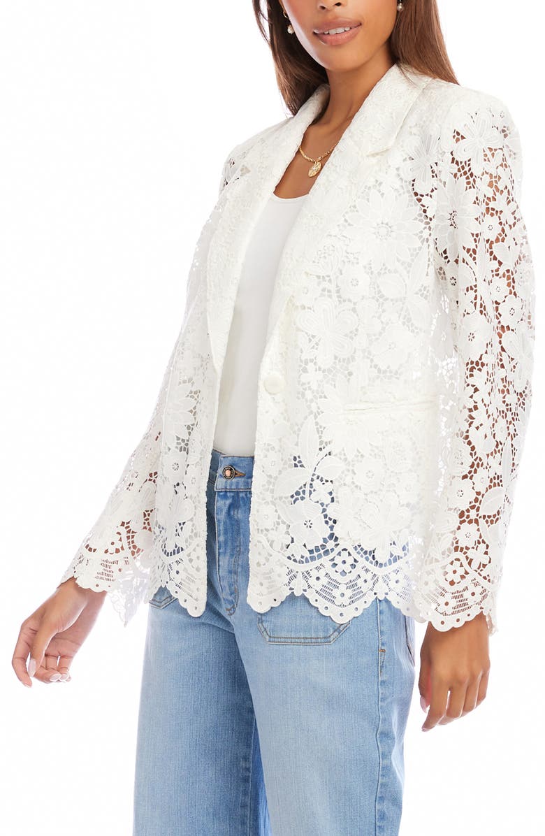 Karen Kane Scallop Trim Lace Blazer, Alternate, color, Off White