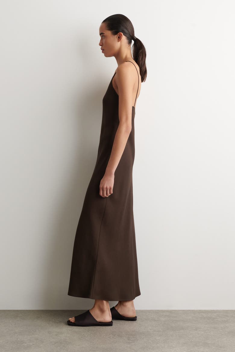 V-neck Midi Cami Dress, Alternate, color, BROWN