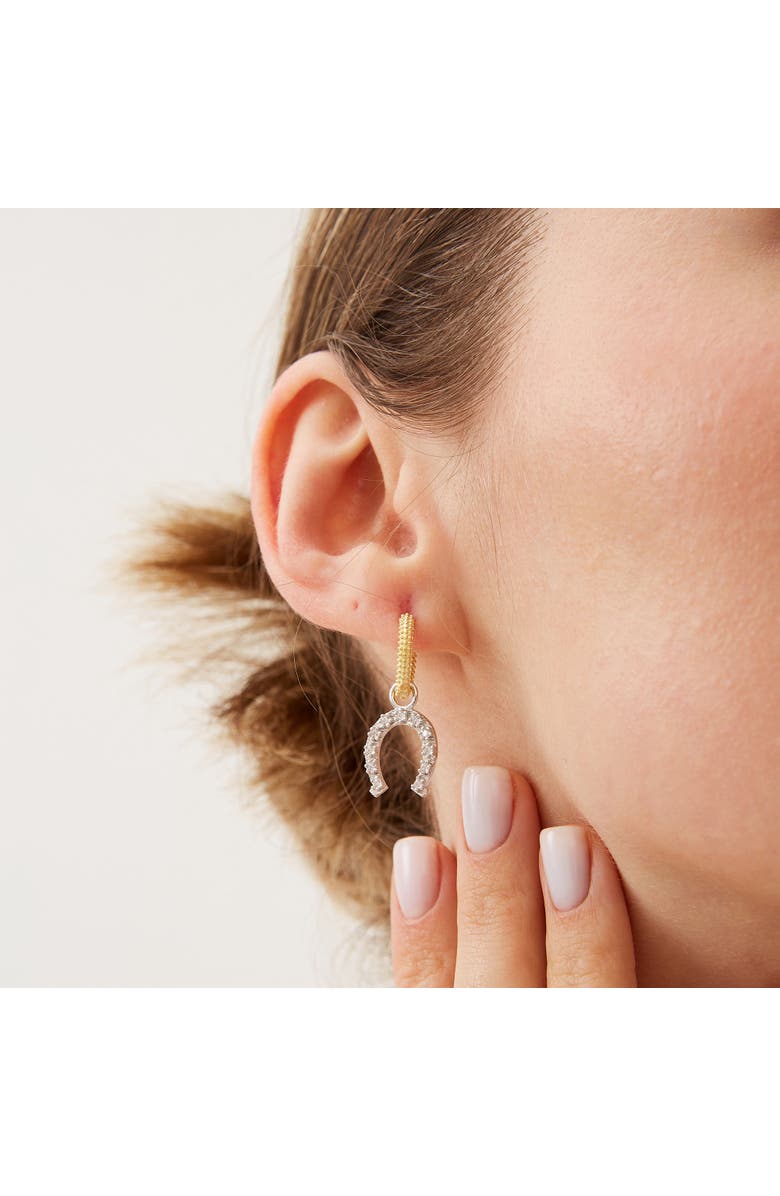 Spero London Gold Vermeil Hoop Sterling Silver Horseshoe Equestrian Earrings, Alternate, color, Silver