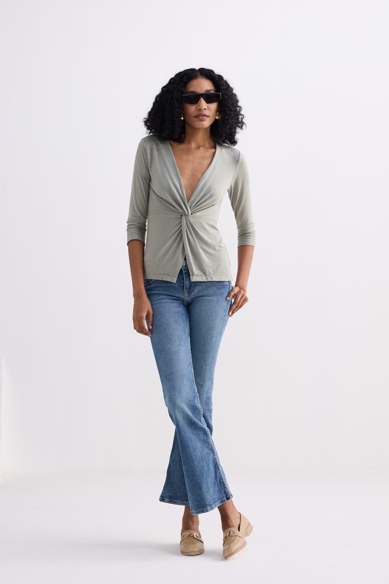 Twist Front Knit Shirt, Alternate, color, Light Olive