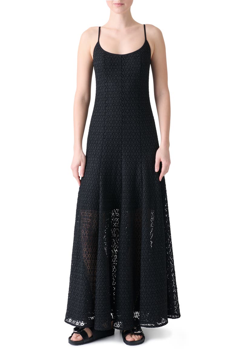 Daisy Guipure Ballet Maxi Dress, Main, color, BLACK