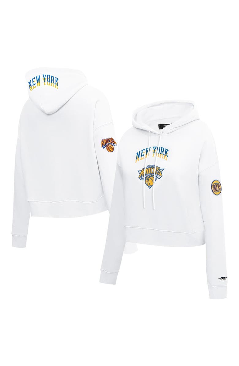 PRO STANDARD Women's Pro Standard White New York Knicks 2024/25 City Edition Chenille Applique Cropped Pullover Hoodie, Alternate, color, 