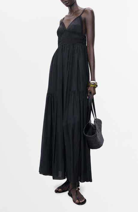 MANGO Lace Trim Tiered Maxi Sundress
