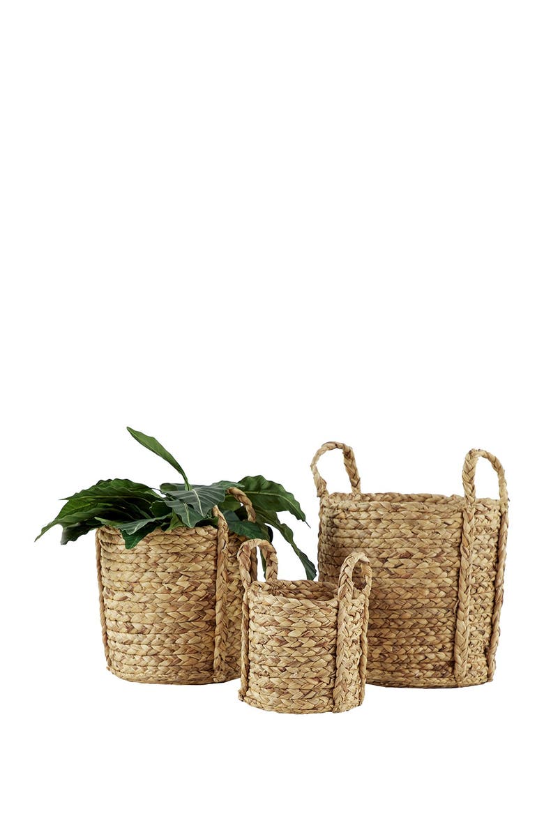 Round Natural Seagrass Wicker Basket Planters with Handles - Set of 3, Alternate, color, BROWN