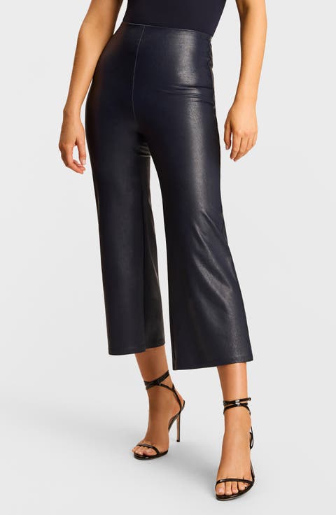 Faux Leather Crop Wide Leg Pants