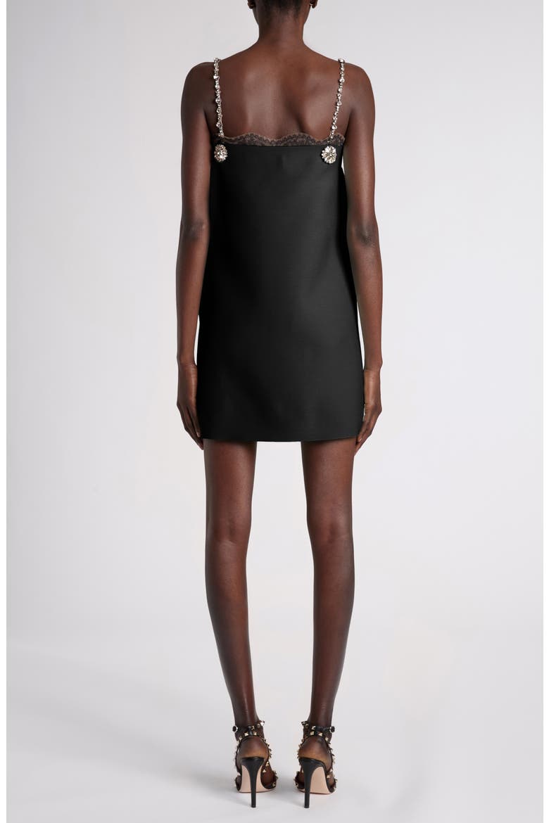 Crystal & Lace Trim Wool & Silk Crepe Minidress, Alternate, color, BLACK/ SILVER