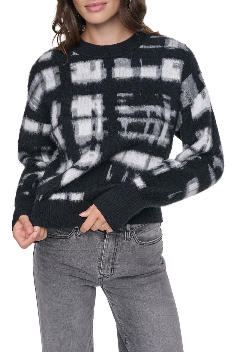 Plaid Crewneck Sweater, Main, color, IVORY/ BLAC