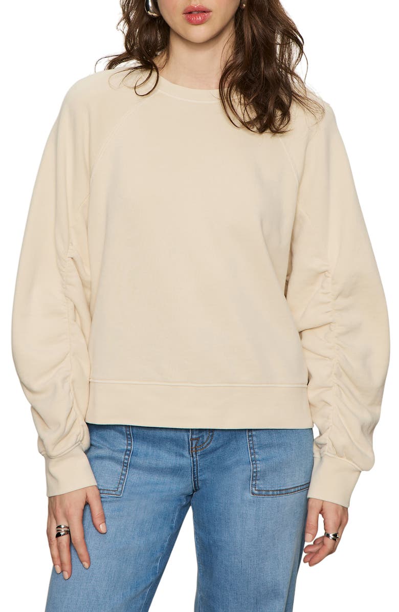 Sanctuary Gathered Sleeve Sweatshirt, Main, color, Vanilla White