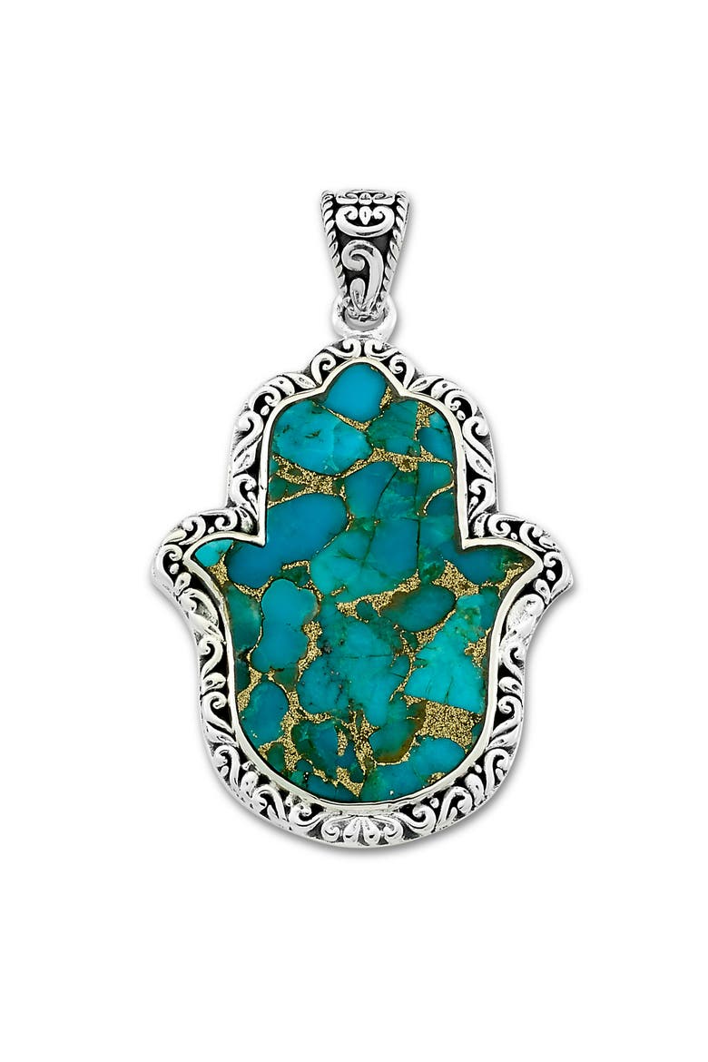 Sterling Silver Mohave Turquoise Hamsa Pendant, Main, color, TURQUOISE