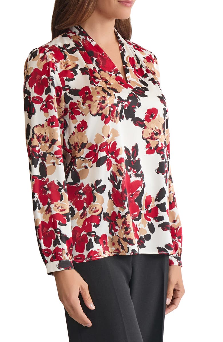 KASPER Floral Print Pleated Shoulder Top, Alternate, color, Vanilla Ice Multi