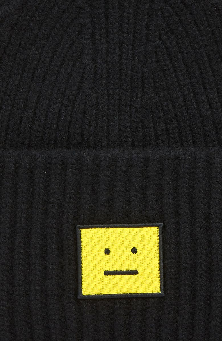 Acne Studios Pansy Face Patch Rib Wool Beanie, Alternate, color, 