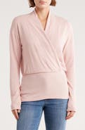 Renee C Surplice V-Neck Long Sleeve Brushed Knit Top