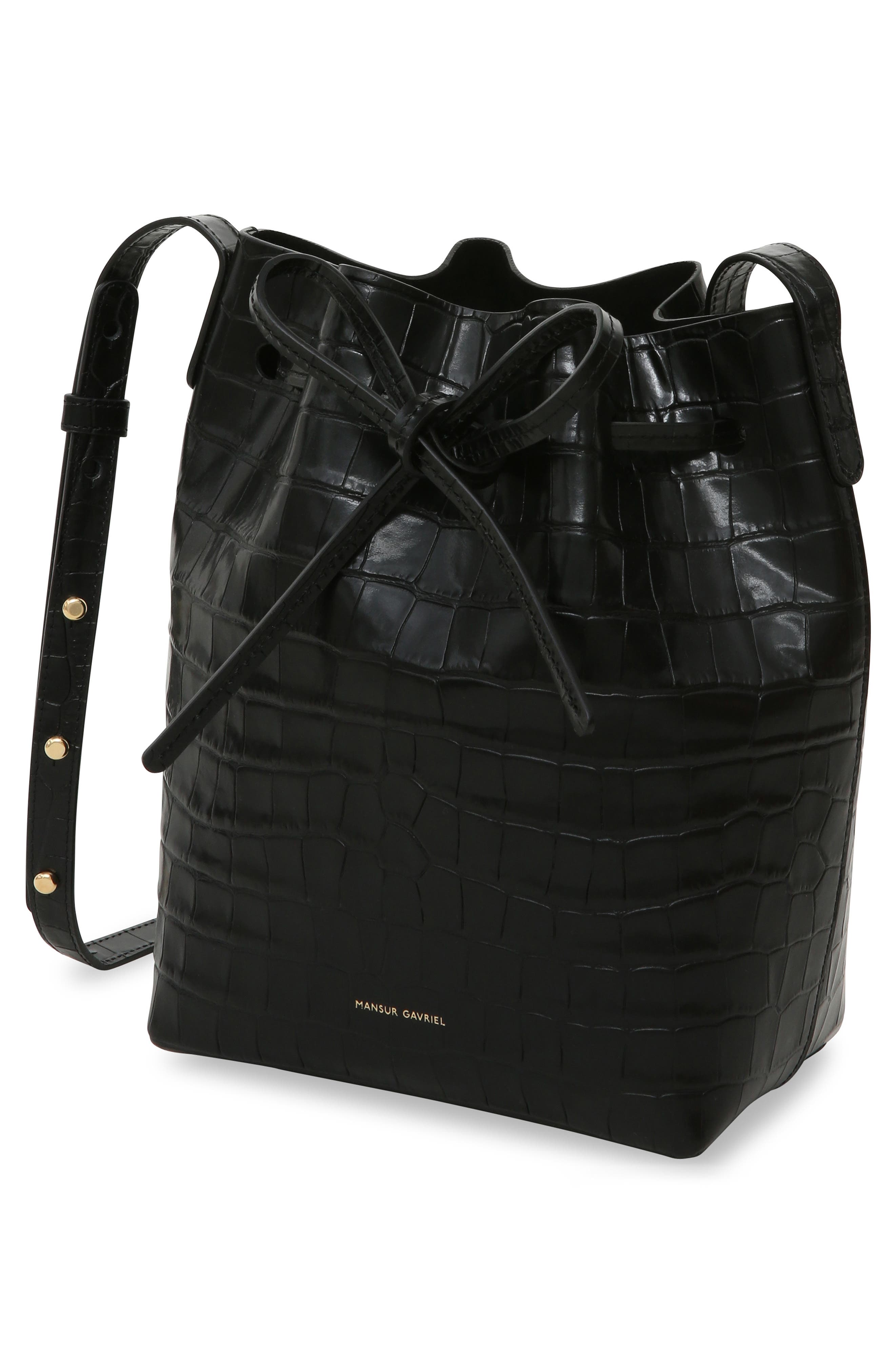 Mansur Gavriel Mini Croc Embossed Leather Bucket Bag, Alternate, color, 