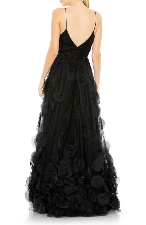 Mac Duggal Embellished Floral High Low Sleeveless Gown In Black