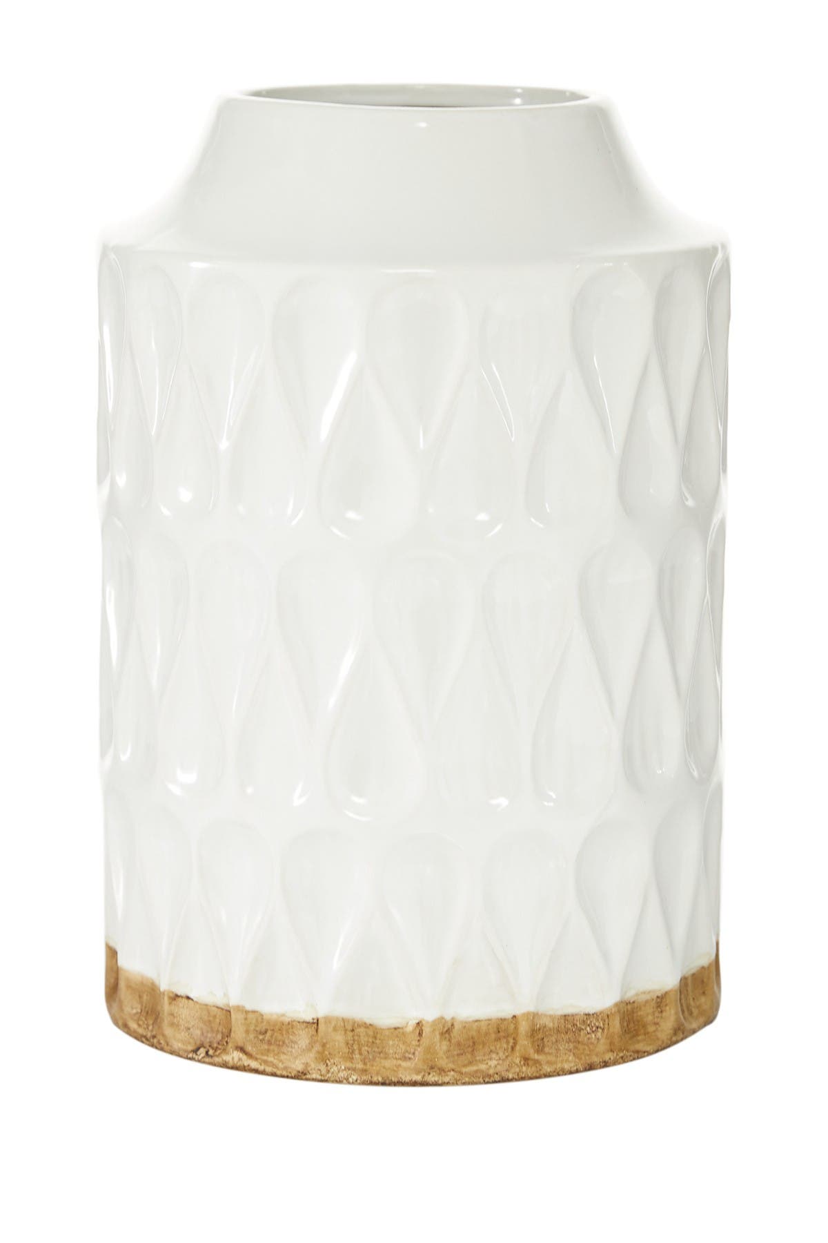 SONOMA SAGE HOME White Porcelain Geometric Vase with Brown Base