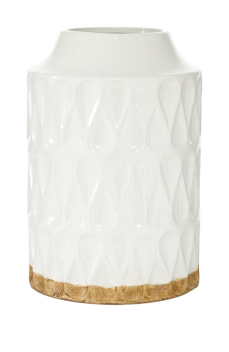 SONOMA SAGE HOME White Porcelain Geometric Vase with Brown Base, Main, color, White