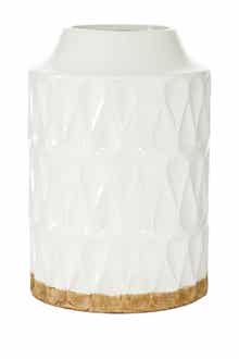 SONOMA SAGE HOME White Porcelain Geometric Vase with Brown Base