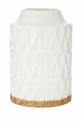 SONOMA SAGE HOME White Porcelain Geometric Vase with Brown Base