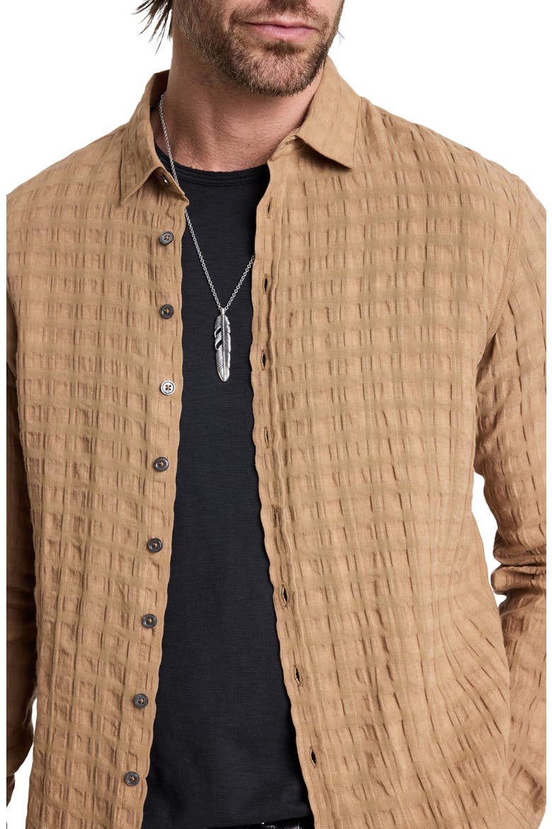 Slim Fit Geo Textured Linen & Cotton Button-Up Shirt, Alternate, color, LIGHT CARAMEL