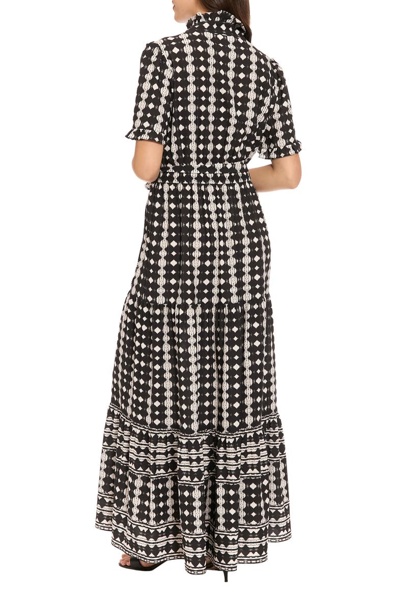 Ruffle Neck Tiered Maxi Dress, Alternate, color, BLACK/ SOFT WHITE
