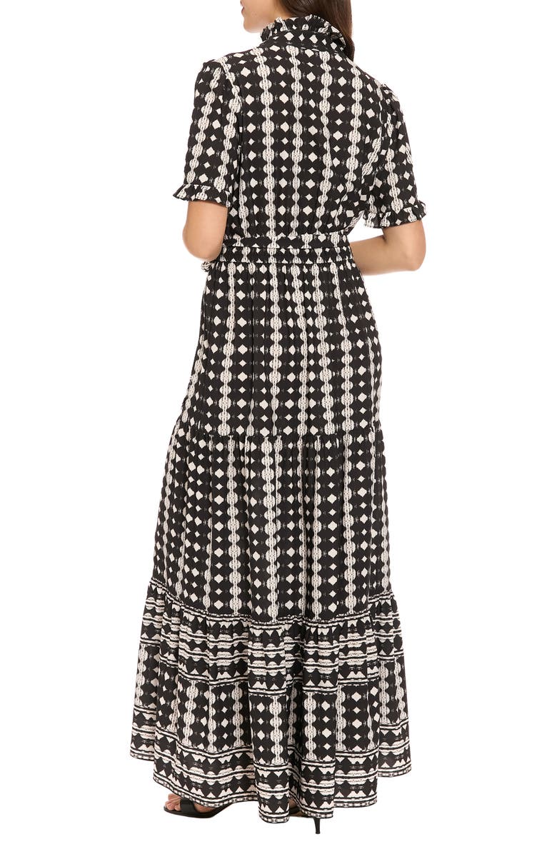 London Times Ruffle Neck Tiered Maxi Dress, Alternate, color, Black/ Soft White