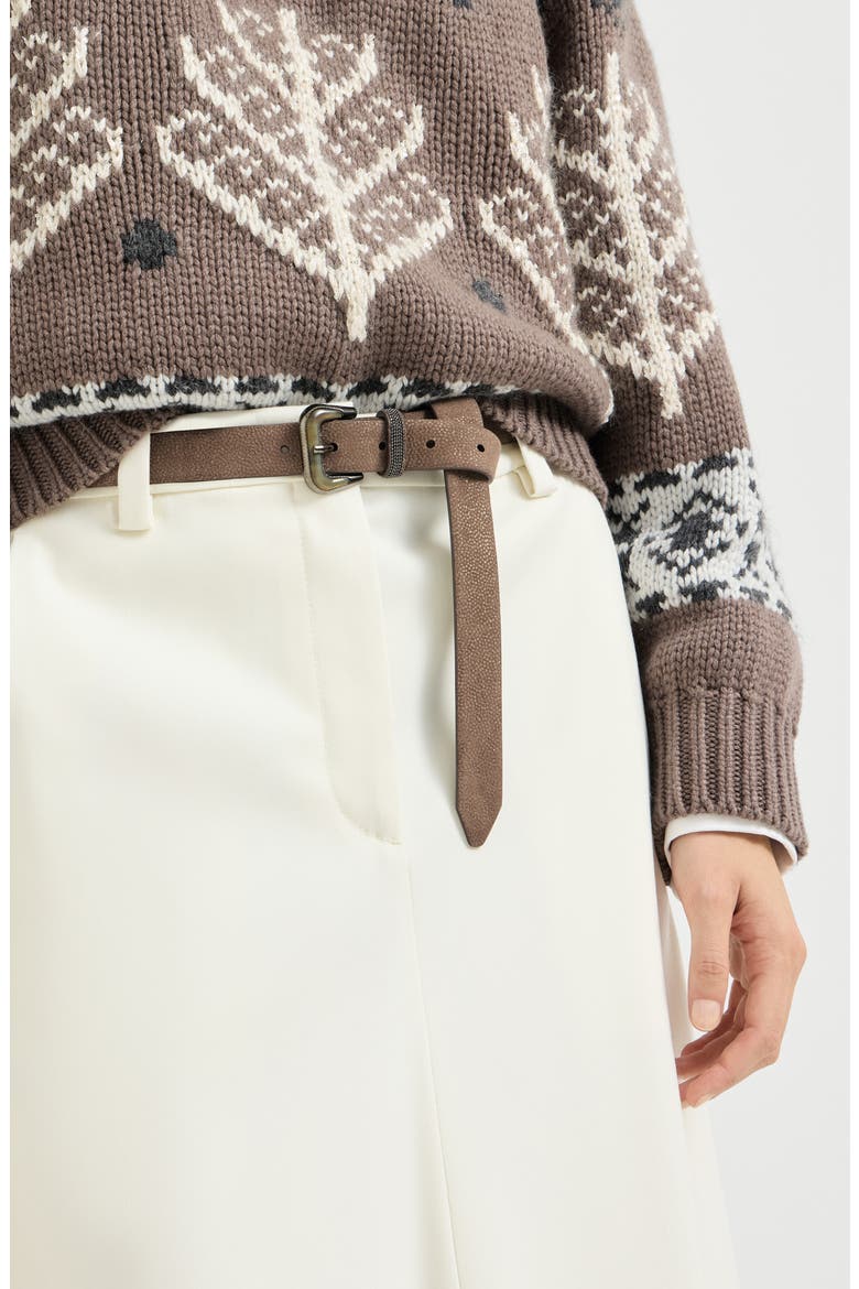 Sparkling textured leather belt with monili, Alternate, color, Bark