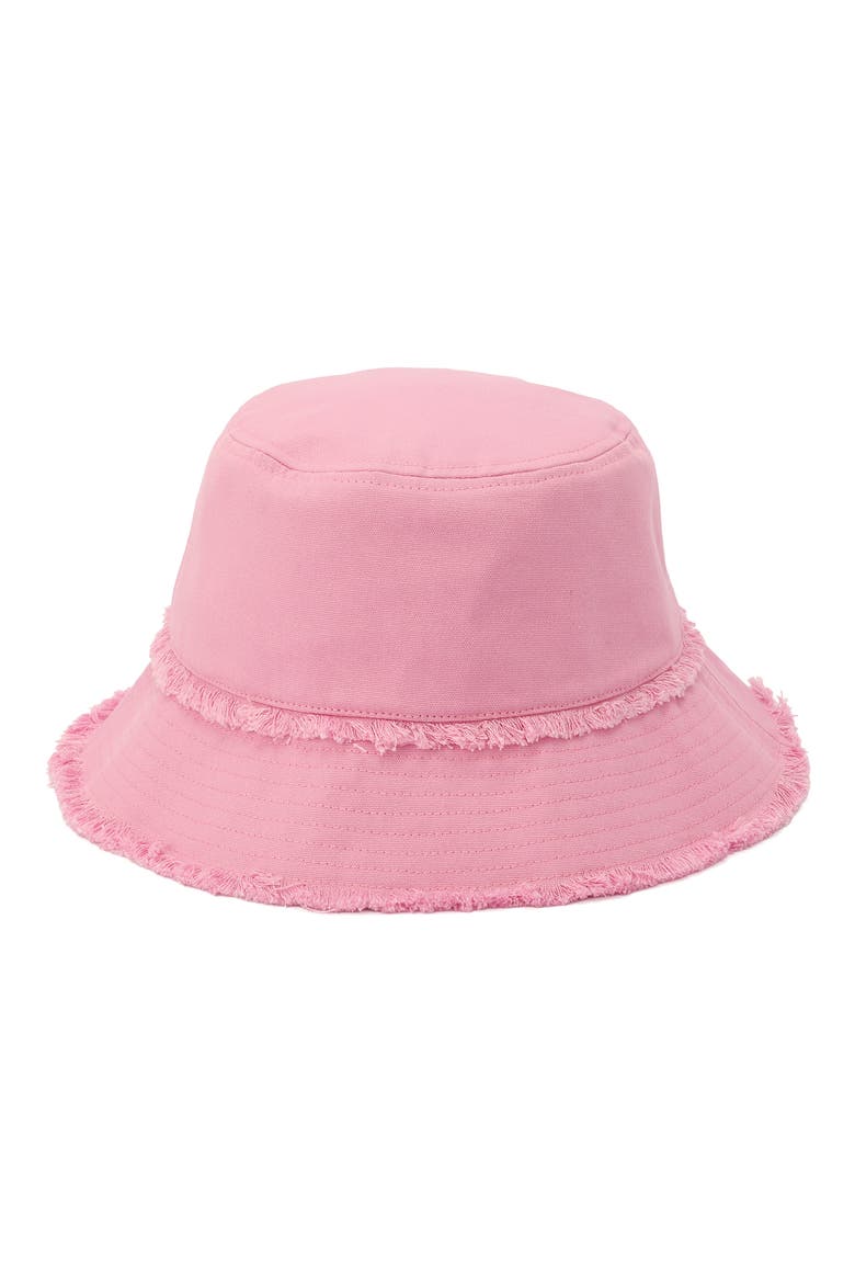 Frayed Edge Cotton Bucket Hat, Alternate, color, PINK
