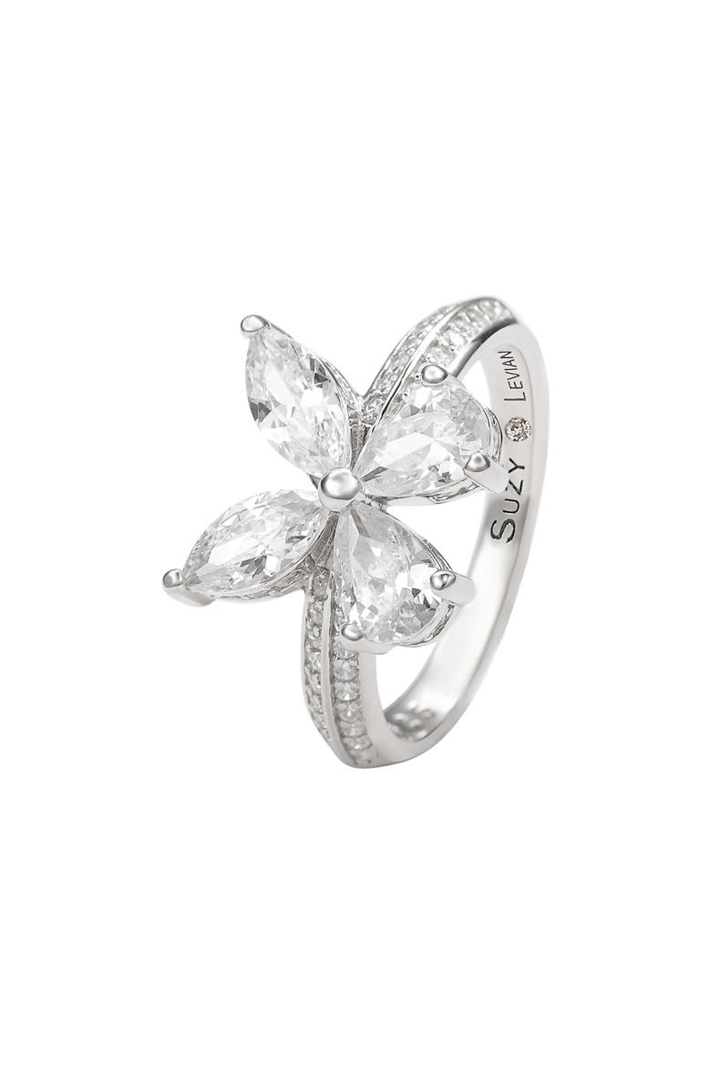 Sterling Silver & CZ White Butterfly Ring, Main, color, WHITE