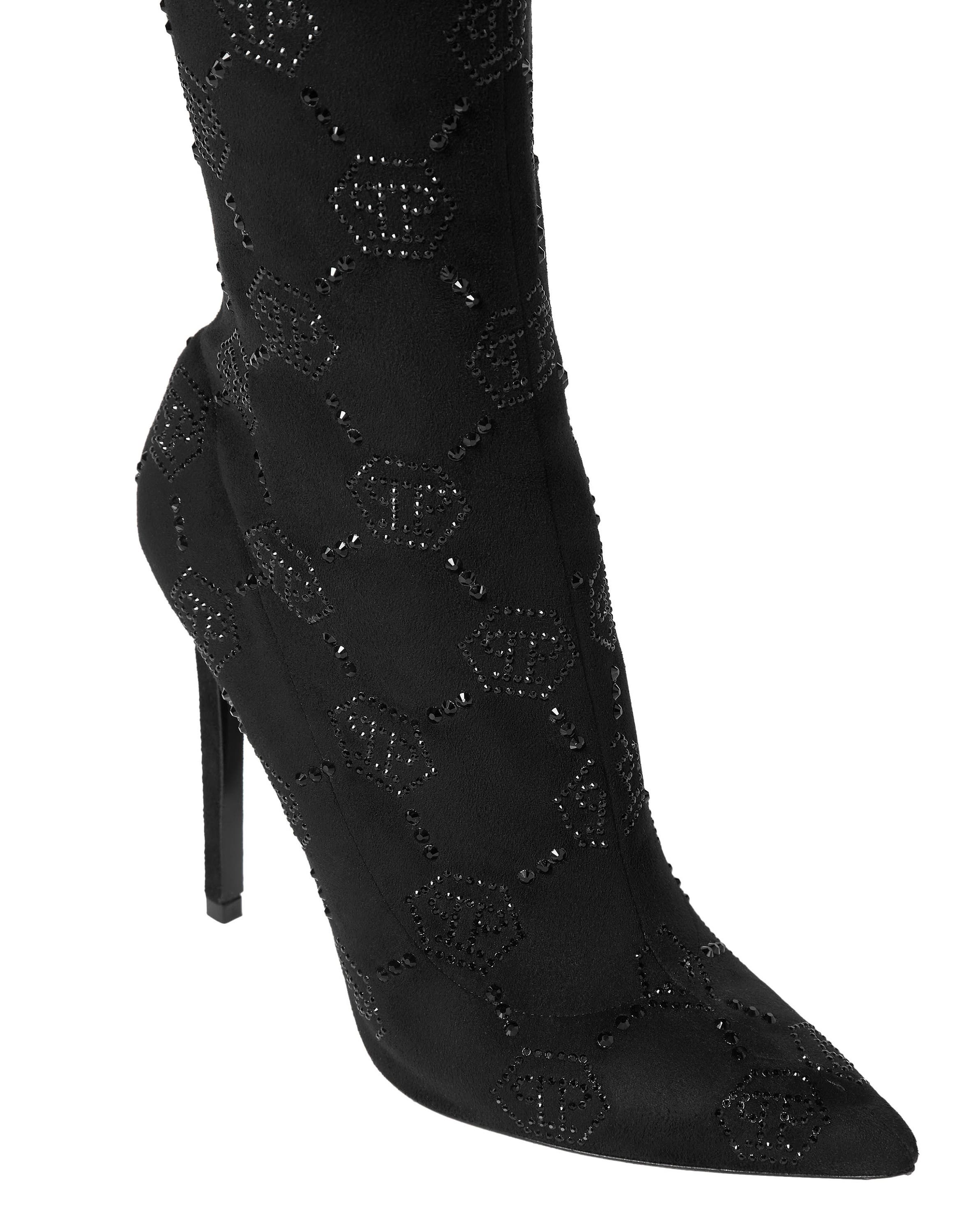 PHILIPP PLEIN Suede Stretch Boots Hi-Heels Plein Overknees Monogram Women, Alternate, color, Black