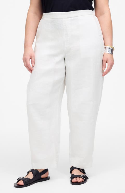 Linen Blend Barrel Pants in Deep Navy