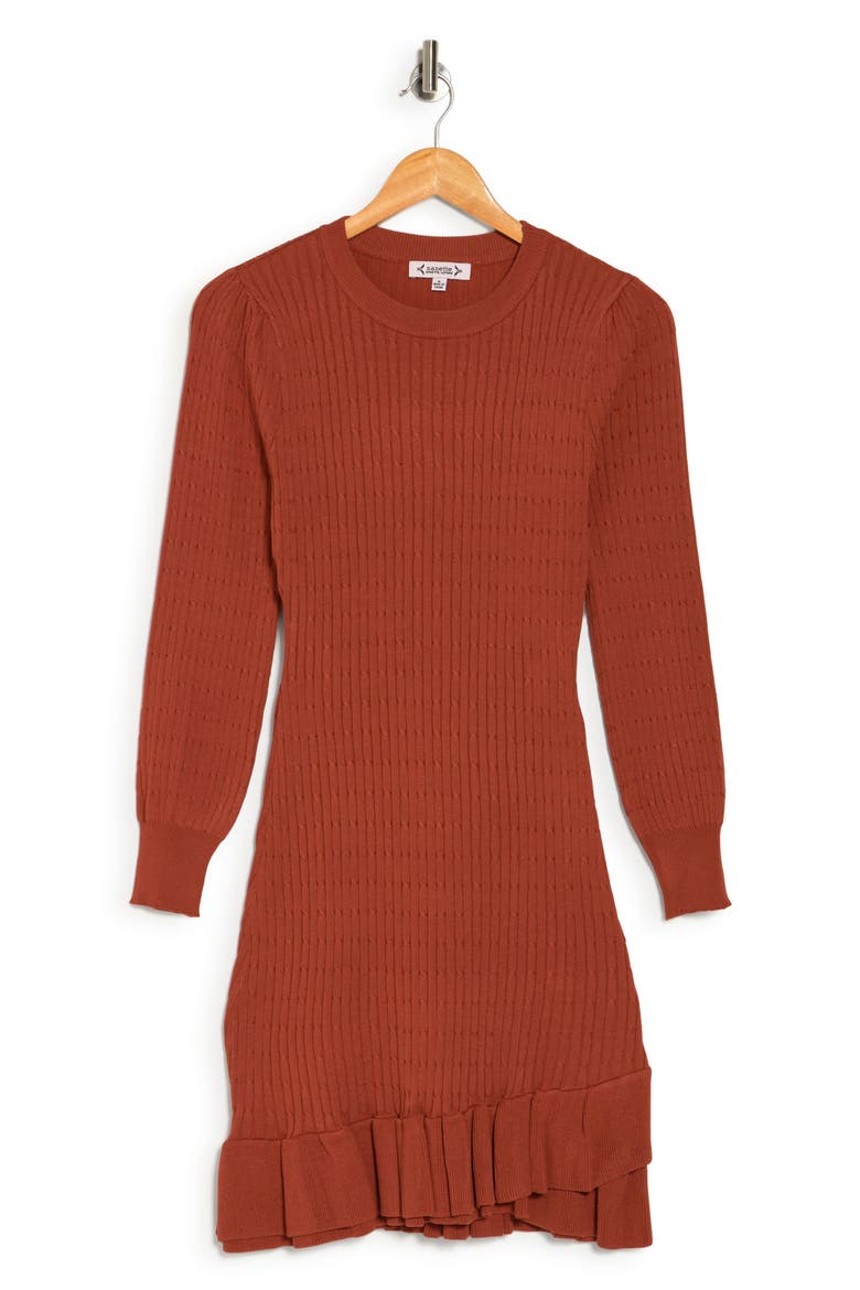 Long Sleeve Ruffle Hem Sweater Dress, Alternate, color, PICANTE
