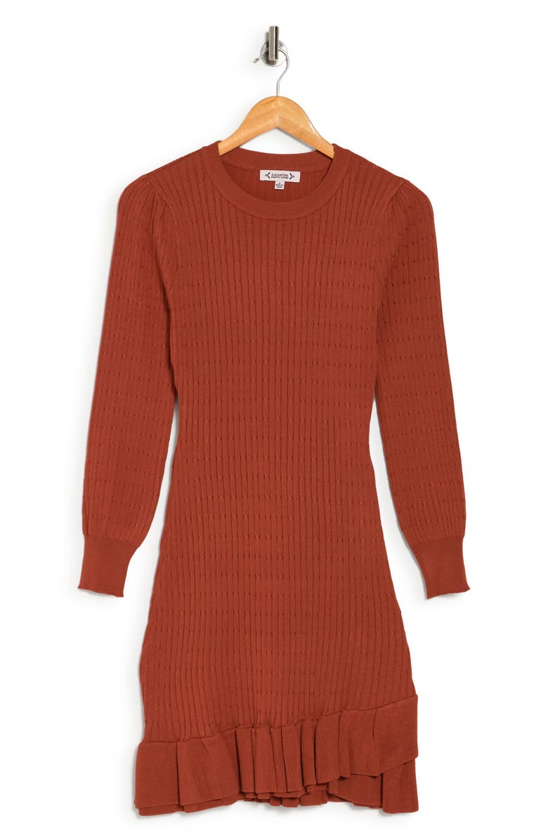 Nanette Lepore Long Sleeve Ruffle Hem Sweater Dress, Alternate, color, Picante