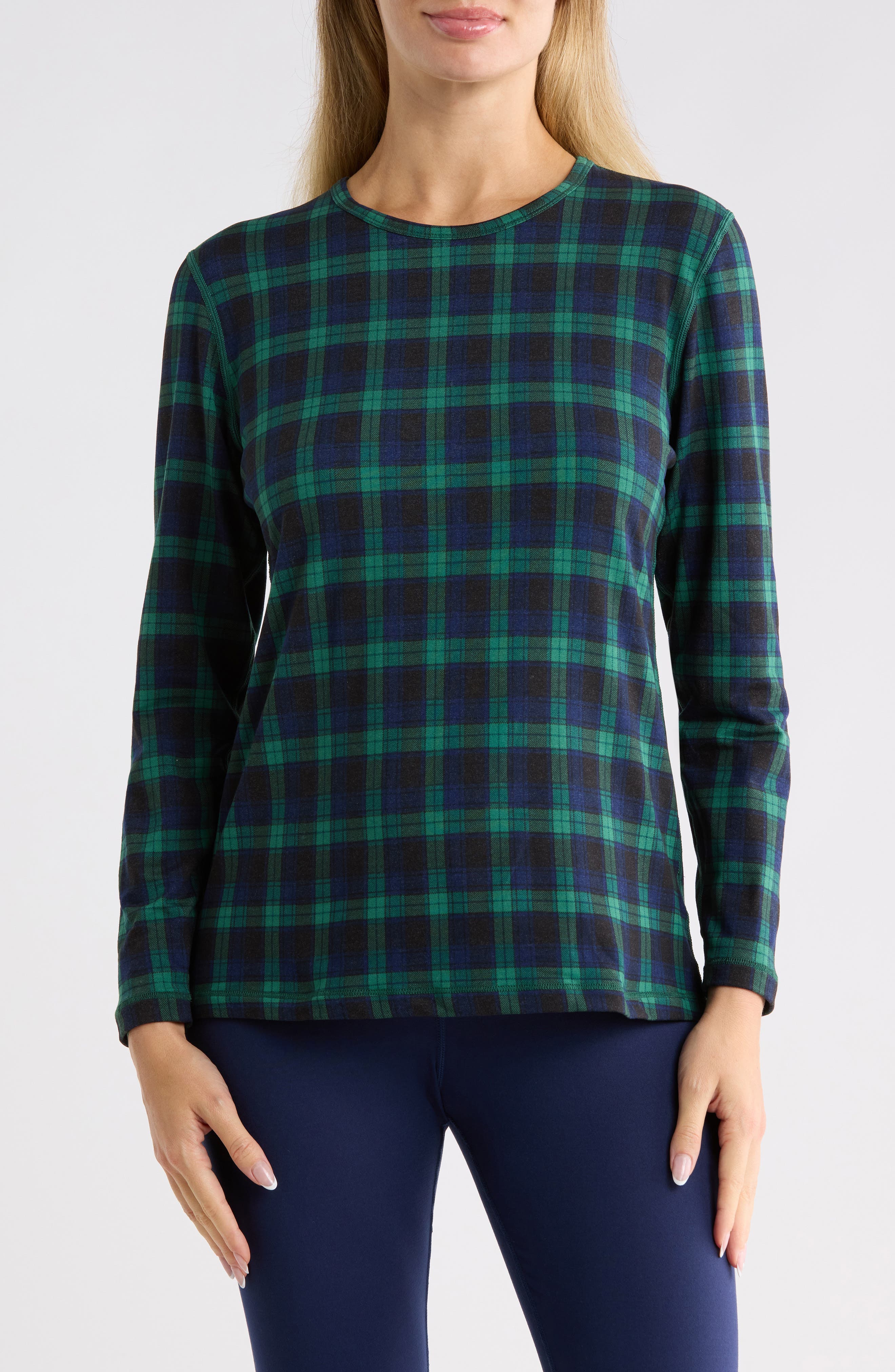 Plaid Crewneck Long Sleeve Top