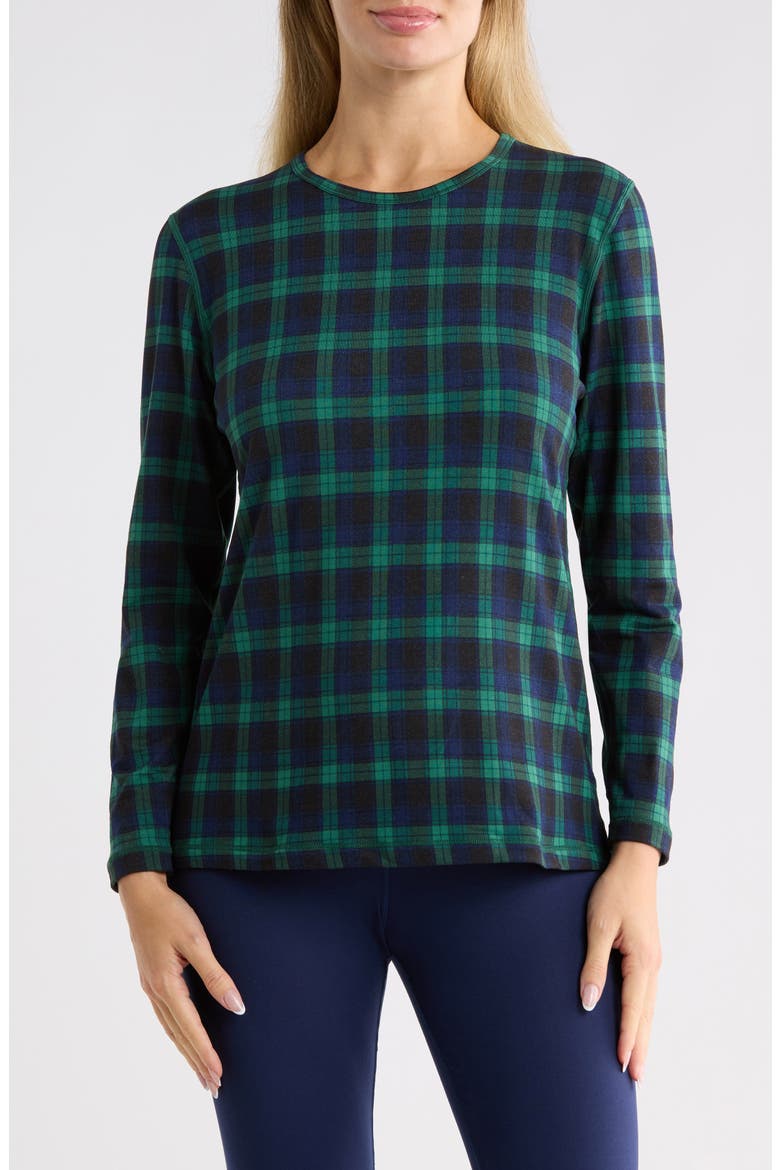 Plaid Crewneck Long Sleeve Top, Main, color, RICH CLOVER NAVY PLAID